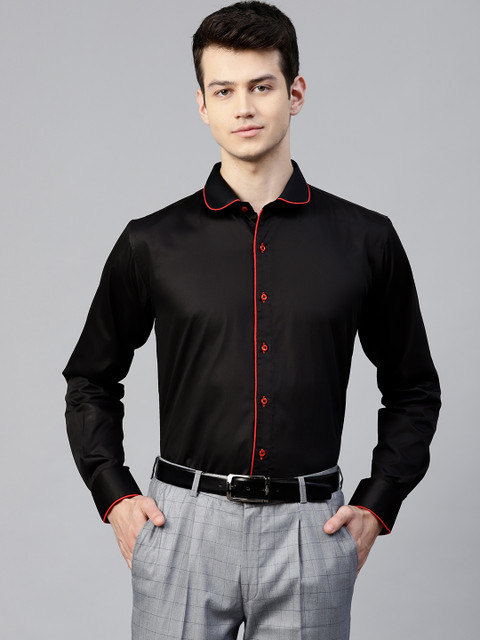 

MANQ Men Black Slim Fit Solid Party Shirt