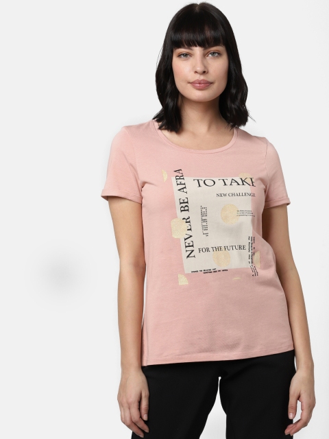 

Vero Moda Women Dusty Pink & Black Printed Round Neck T-shirt