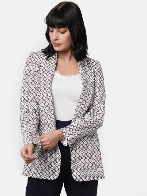 

Vero Moda Women White & Brown Printed Single Breasted Casual Blazer
