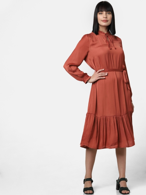 

Vero Moda Women Rust Brown Solid A-Line Dress with Gathered Detail