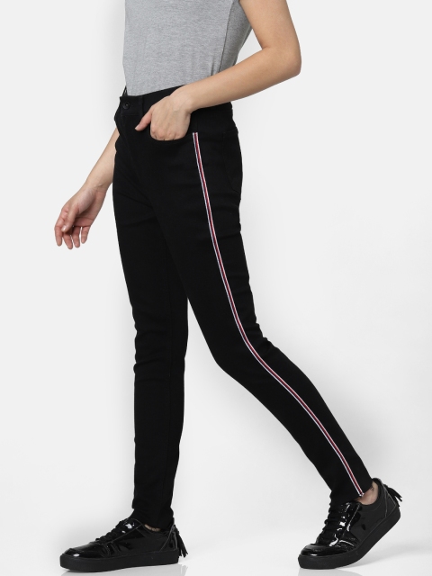 

Vero Moda Women Black Super Skinny Fit High-Rise Clean Look Side Striped Jeans