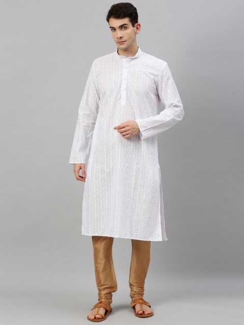 

RAJUBHAI HARGOVINDAS Men White Embroidered Straight Kurta
