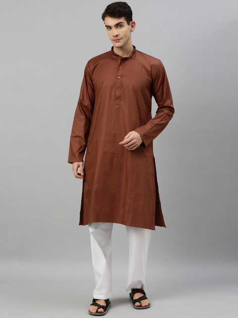 

RAJUBHAI HARGOVINDAS Men Brown Solid Straight Kurta