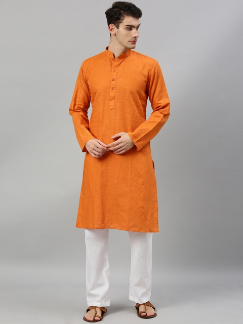 

RAJUBHAI HARGOVINDAS Men Orange Solid Straight Kurta