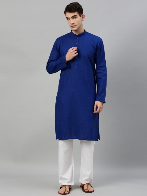 

RAJUBHAI HARGOVINDAS Men Navy Blue Solid Straight Kurta