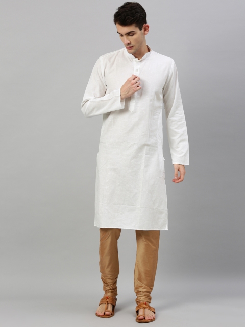 

RAJUBHAI HARGOVINDAS Men White Solid Straight Kurta