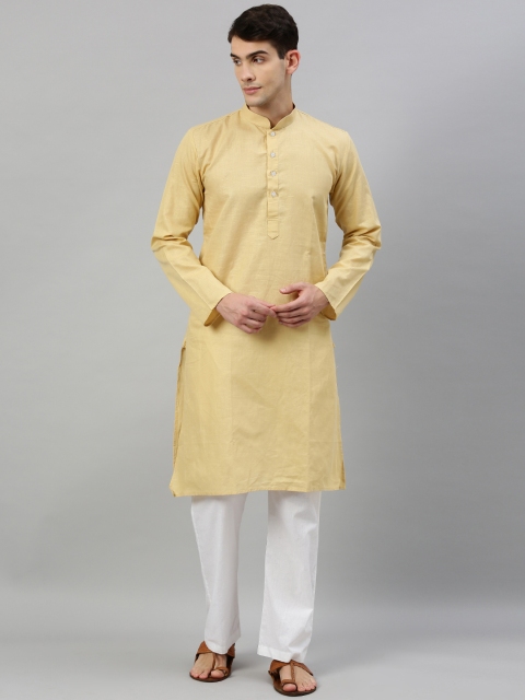 

RAJUBHAI HARGOVINDAS Men Cream-Coloured Solid Straight Kurta