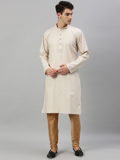 

RAJUBHAI HARGOVINDAS Men Off-White Solid Straight Kurta