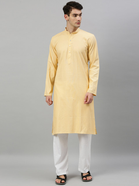 

RAJUBHAI HARGOVINDAS Men Yellow Solid Straight Kurta
