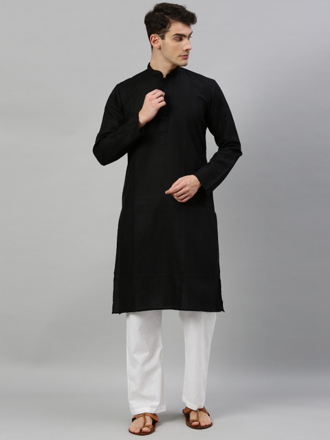 

RAJUBHAI HARGOVINDAS Men Black Solid Straight Kurta