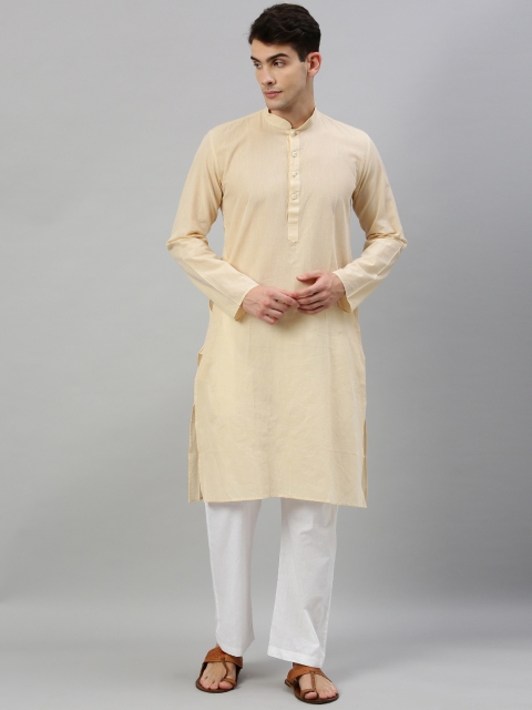 

RAJUBHAI HARGOVINDAS Men Cream-Coloured Solid Straight Kurta