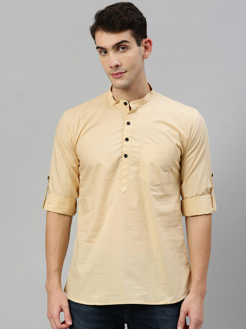 

RAJUBHAI HARGOVINDAS Men Beige Solid Straight Kurta