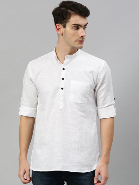 

RAJUBHAI HARGOVINDAS Men White Solid Straight Linen Kurta
