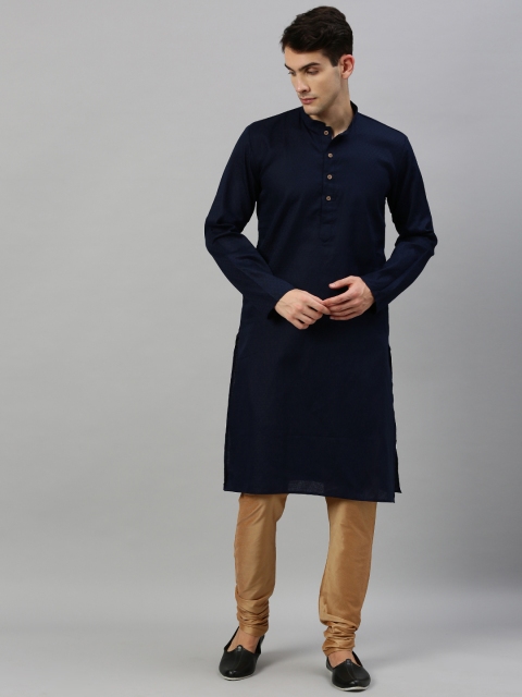 

RAJUBHAI HARGOVINDAS Men Navy Blue Woven Design Straight Kurta