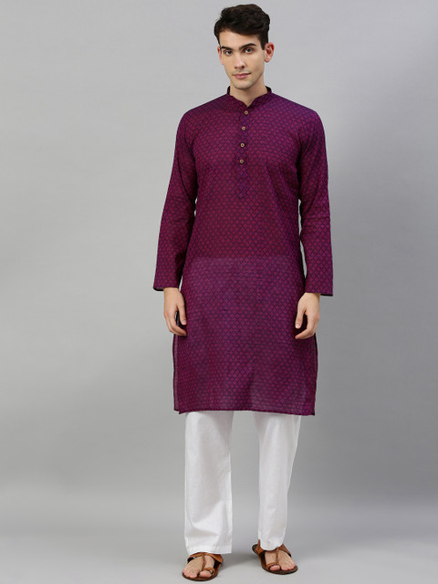 

RAJUBHAI HARGOVINDAS Men Purple & Navy Blue Woven Design Straight Kurta