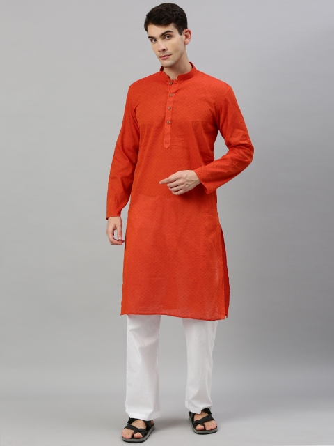 

RAJUBHAI HARGOVINDAS Men Orange Woven Design Straight Kurta