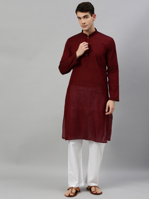 

RAJUBHAI HARGOVINDAS Men Maroon & Black Woven Design Straight Kurta