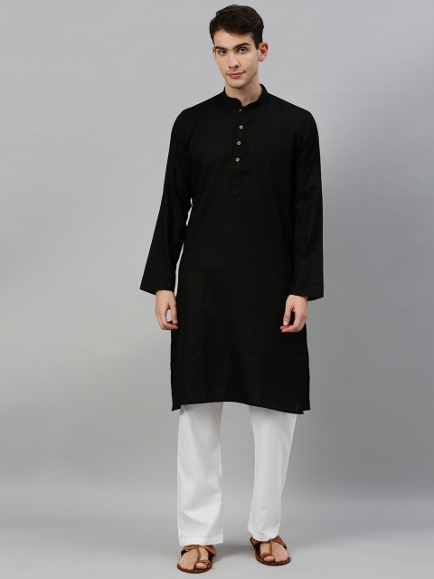 

RAJUBHAI HARGOVINDAS Men Black Woven Design Straight Kurta