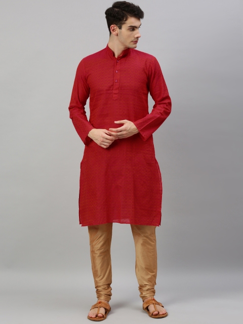 

RAJUBHAI HARGOVINDAS Men Red & Pink Woven Design Straight Kurta