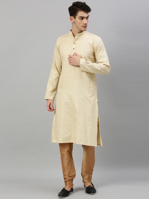 

RAJUBHAI HARGOVINDAS Men Cream-Coloured Woven Design Straight Kurta