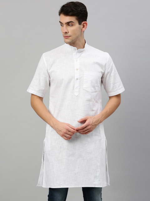 

RAJUBHAI HARGOVINDAS Men White Solid Straight Kurta