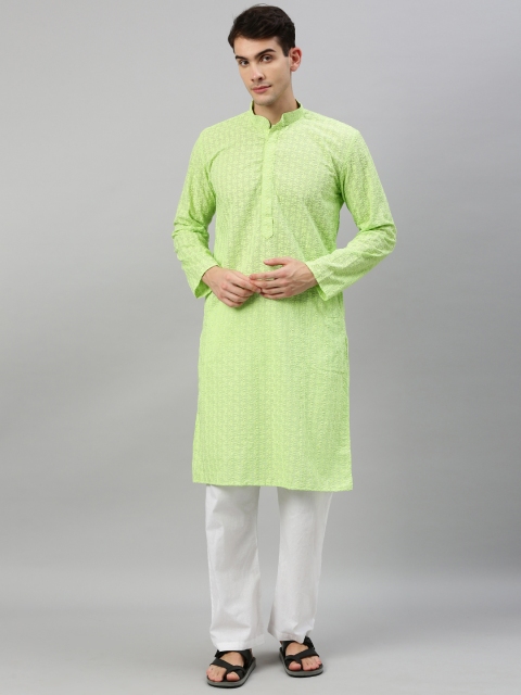 

RAJUBHAI HARGOVINDAS Men Green Embroidered Straight Kurta