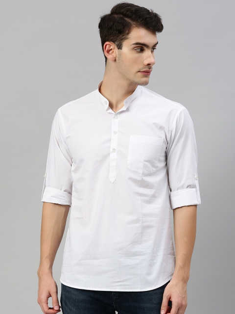 

RAJUBHAI HARGOVINDAS Men White Solid Straight Kurta