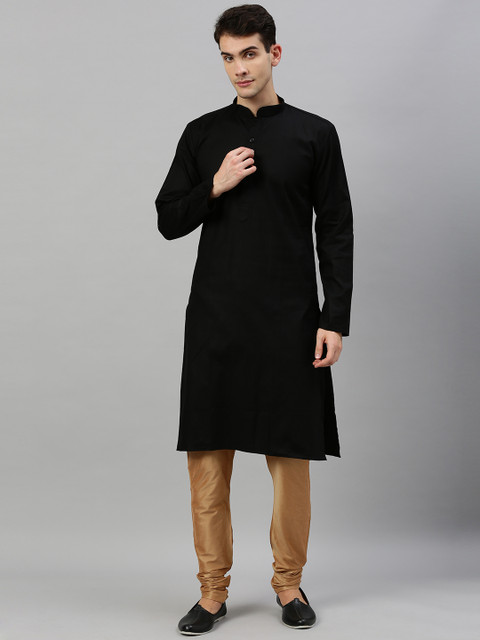 

RAJUBHAI HARGOVINDAS Men Black Solid Straight Kurta