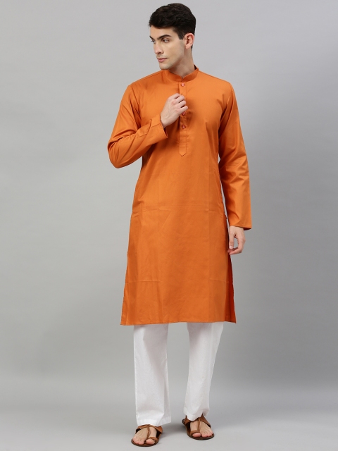 

RAJUBHAI HARGOVINDAS Men Rust Orange Solid Straight Kurta