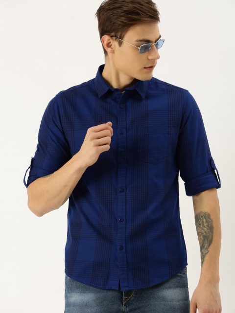 

Moda Rapido Men Navy Blue Slim Fit Checked Casual Shirt
