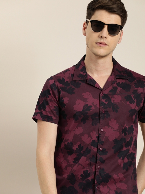 

Moda Rapido Men Maroon & Black Slim Fit Cuban Collar Printed Casual Shirt