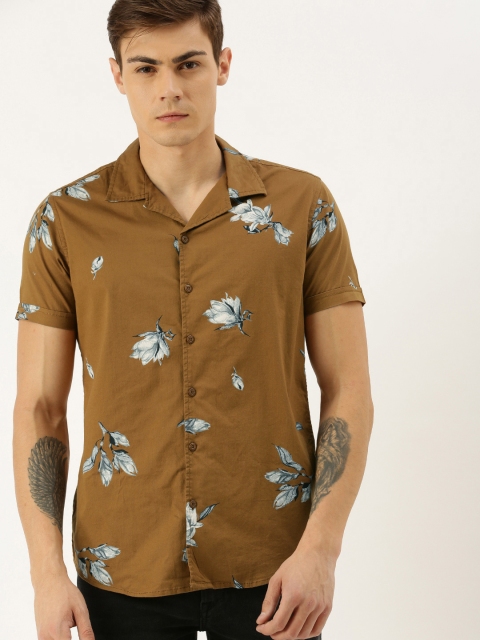 

Moda Rapido Men Olive Brown & Grey Slim Fit Printed Casual Shirt