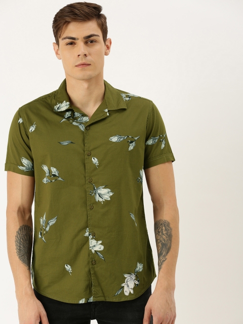 

Moda Rapido Men Olive Green & Grey Slim Fit Printed Casual Shirt