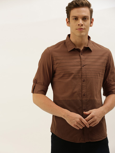 

Moda Rapido Men Brown Regular Fit Striped Casual Shirt