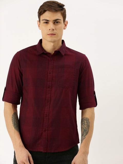 

Moda Rapido Men Maroon & Navy Blue Slim Fit Checked Casual Shirt