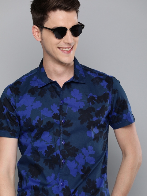 

HERE&NOW Men Navy Blue & Black Slim Fit Printed Casual Shirt