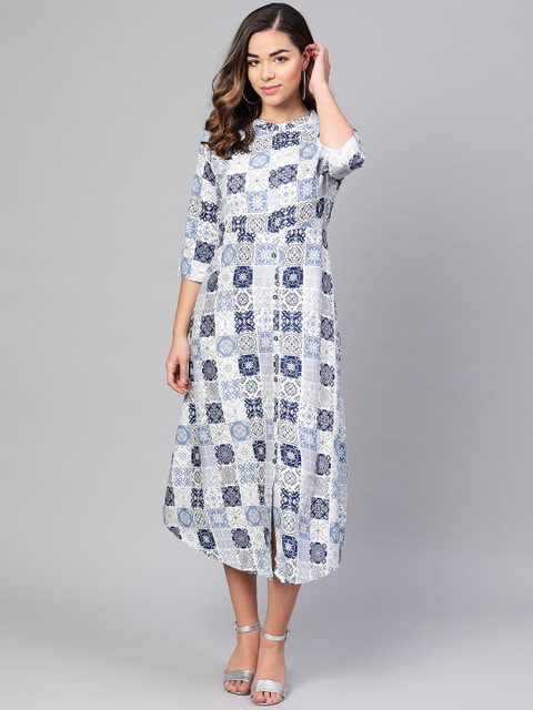 

Myshka Women Blue & White Printed A-Line Dress