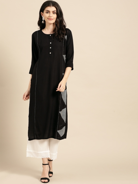 

Varanga Women Black & White Solid Straight Kurta