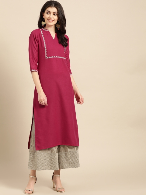 

Varanga Women Magenta Yoke Design Straight Kurta