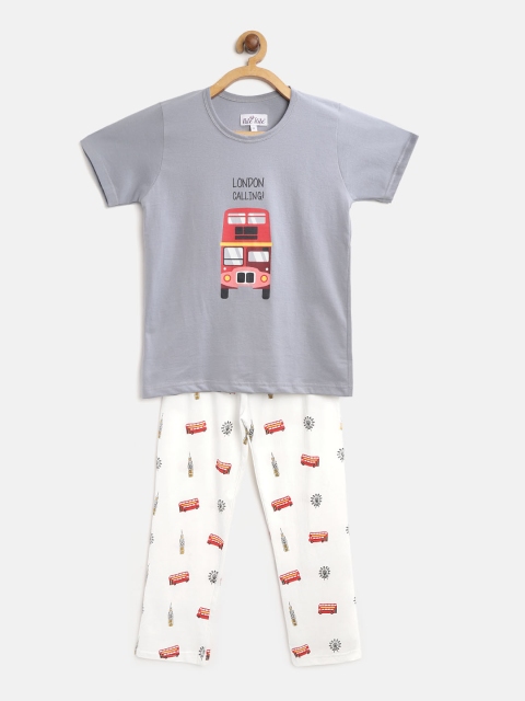 

Nite Flite Kids Grey & White Printed Night suit