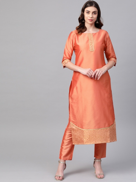 

Ives Women Peach-Coloured Solid Kurta with Trousers