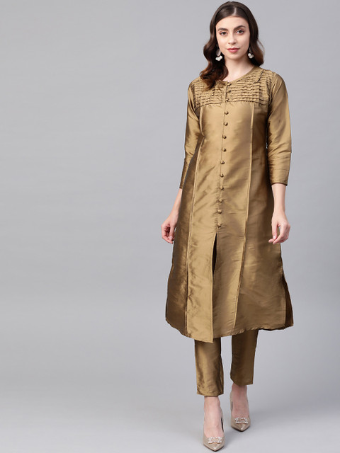 

Ives Women Brown Solid Kurta with Trousers