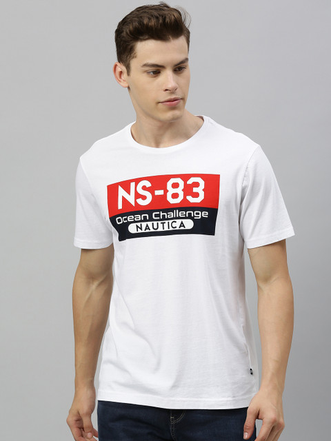 

Nautica Men White Printed Round Neck T-shirt