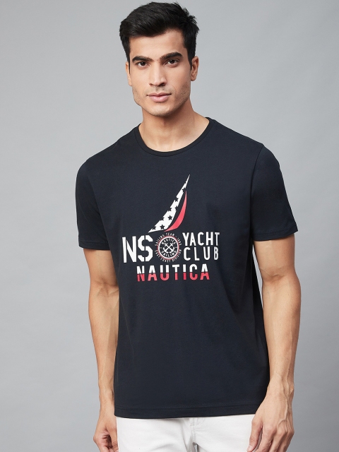 

Nautica Men Navy Blue Printed Round Neck T-shirt