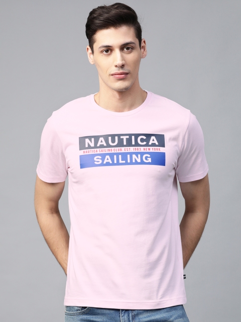 

Nautica Men Pink Printed Round Neck T-shirt