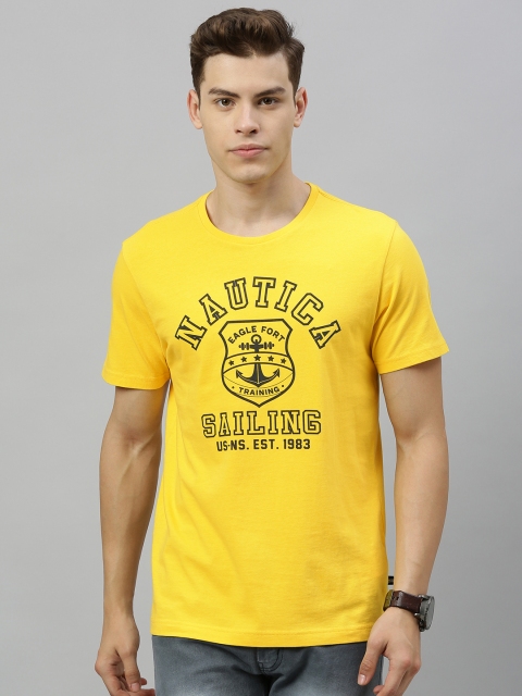 

Nautica Men Yellow Printed Round Neck T-shirt