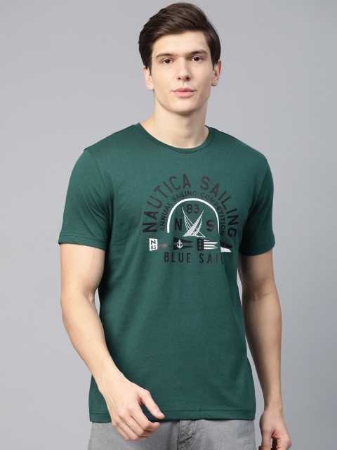 

Nautica Men Green & Black Printed Round Neck T-shirt