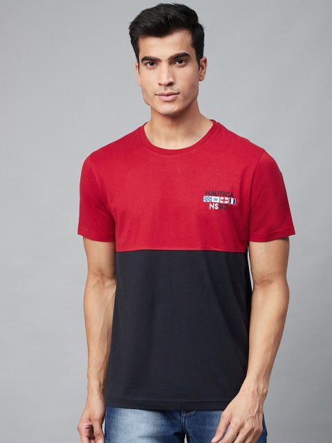 

Nautica Men Red & Black Colourblocked Round Neck T-shirt
