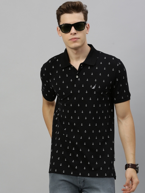 

Nautica Men Black & White Printed Polo Collar T-shirt