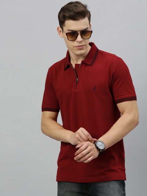 

Nautica Men Maroon Solid Polo Collar T-shirt